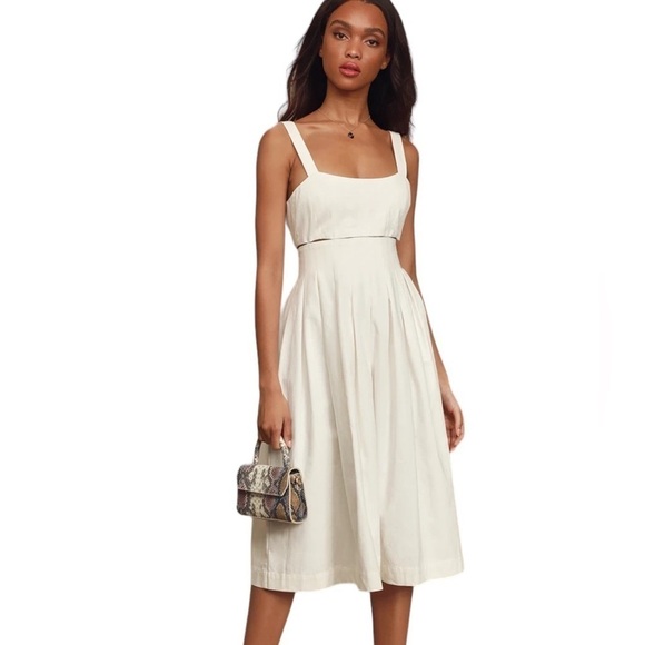 Lulu’s White Loved You All Along Tie-Back Cutout Fit and Flare Midi Dress Size L - Picture 1 of 11